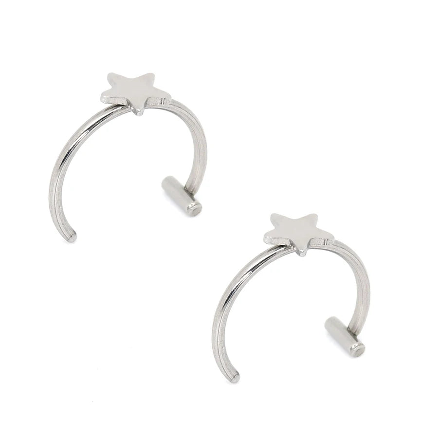 2PCS Trendy 10mm Stainless Steel Punk Clip on Fake Piercing Nose Wrap Lip Rings Unisex Nose Ring Women Men Tusk Body Jewelry