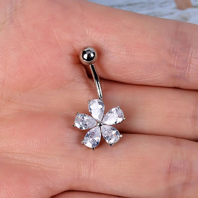 1PC Women Fashion Stainless Steel Piercing Crystal Butterfly Heart Belly Navel Ring Dangle Personality Body Jewelry Accessories