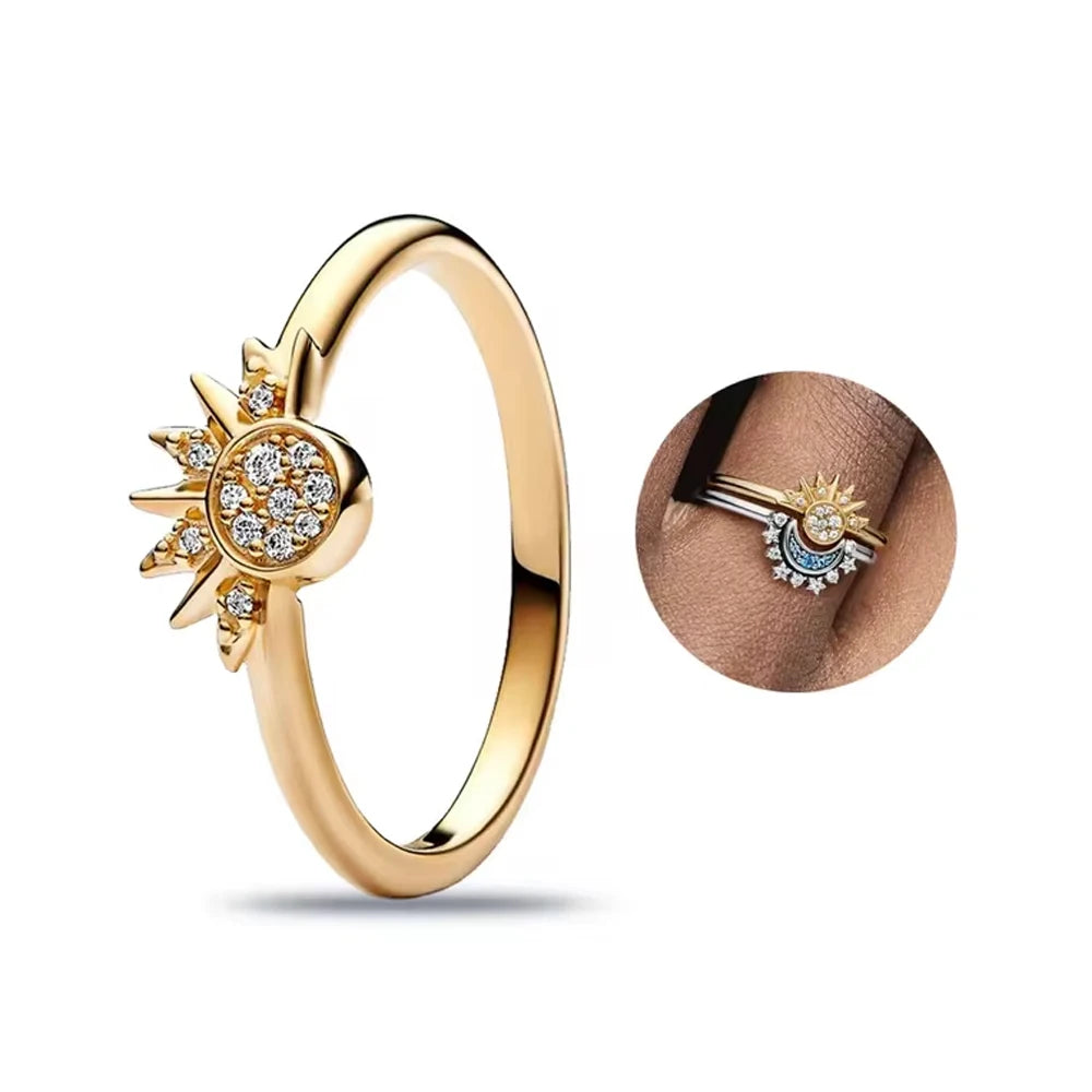 925 Sterling Silver Ring Elegant with For Women Sunflower Sun Combo Ring Band Perfect Gift for Special Occasions