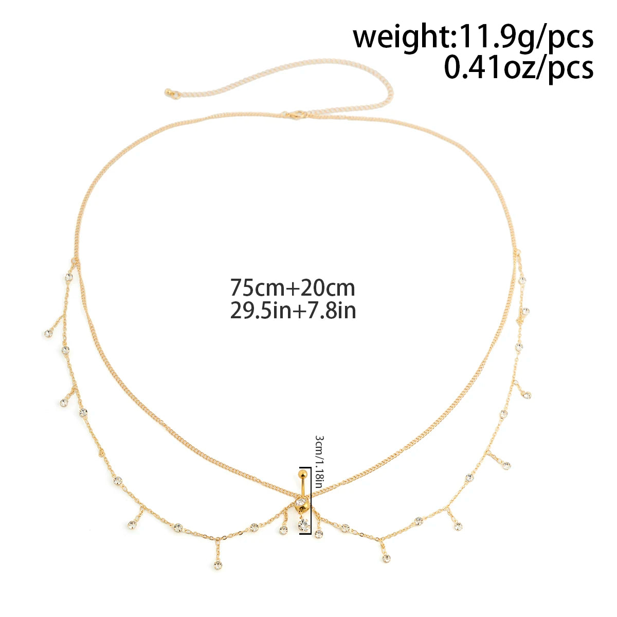 IngeSight.Z Simple Gold Color Stainless Steel Waist Chain for Women Classic Zircon Pendant Sexy Double Layer Body Chain Jewelry