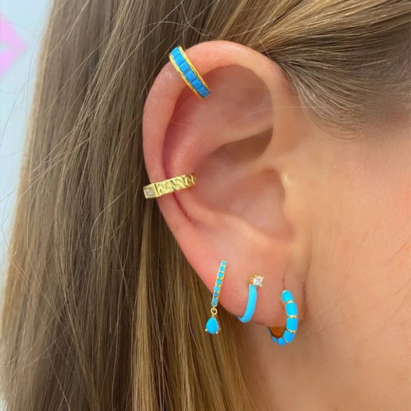 Fashion Colorful Enamel CZ Round Huggie Earrings for Women Trendy Candy Gold Plated Crystal Hoop Earrings Hinged Back Jewelry