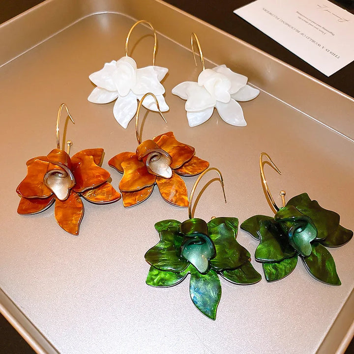 Resin Flower Earrings for Women Retro Design New Drop Earring 2025 New Korean Fashion Floral Female Accessories