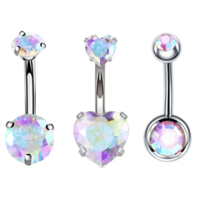 3PCS Heart Crystal Belly Button Piercing Jewelry Set Red Cz Navel Piercing Bulk Flower Belly Rings Pack Piercing Ombligo Lote