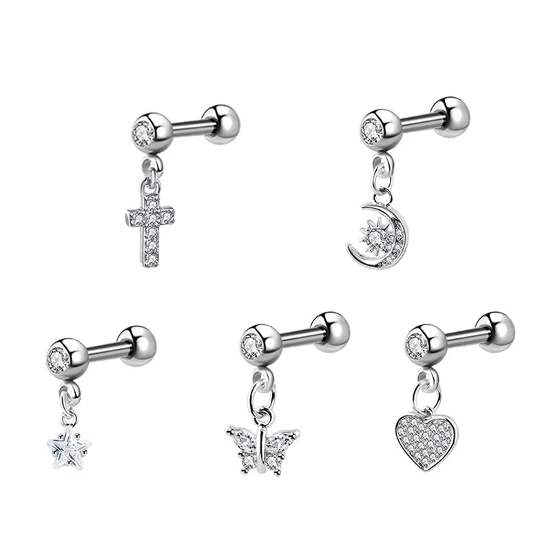 Zircon Earrings Helix Ear Lobe Piercing Conch Tragus Dangle Cartilage Ring Pierc