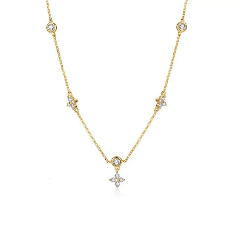 Inlaid Zircon Four-leaf Flower Chain Necklace for Women New Niche Light Luxury Hot Fashion Collares Choker Accessories