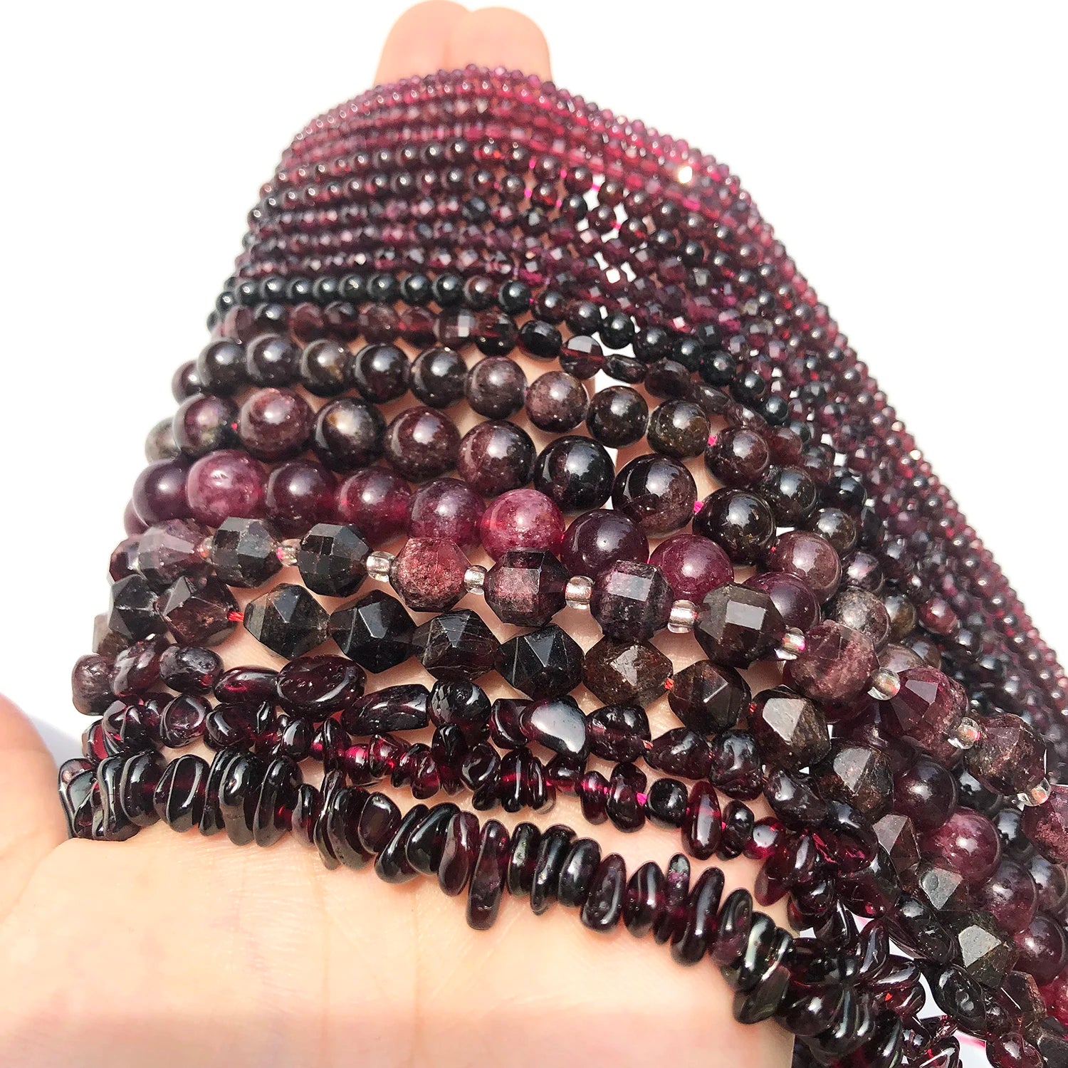 Natural Garnet Gem Stone Beads Irregular Round Faceted Loose Spacer Waist Beads for DIY Jewelry Making Bracelet Handmade
