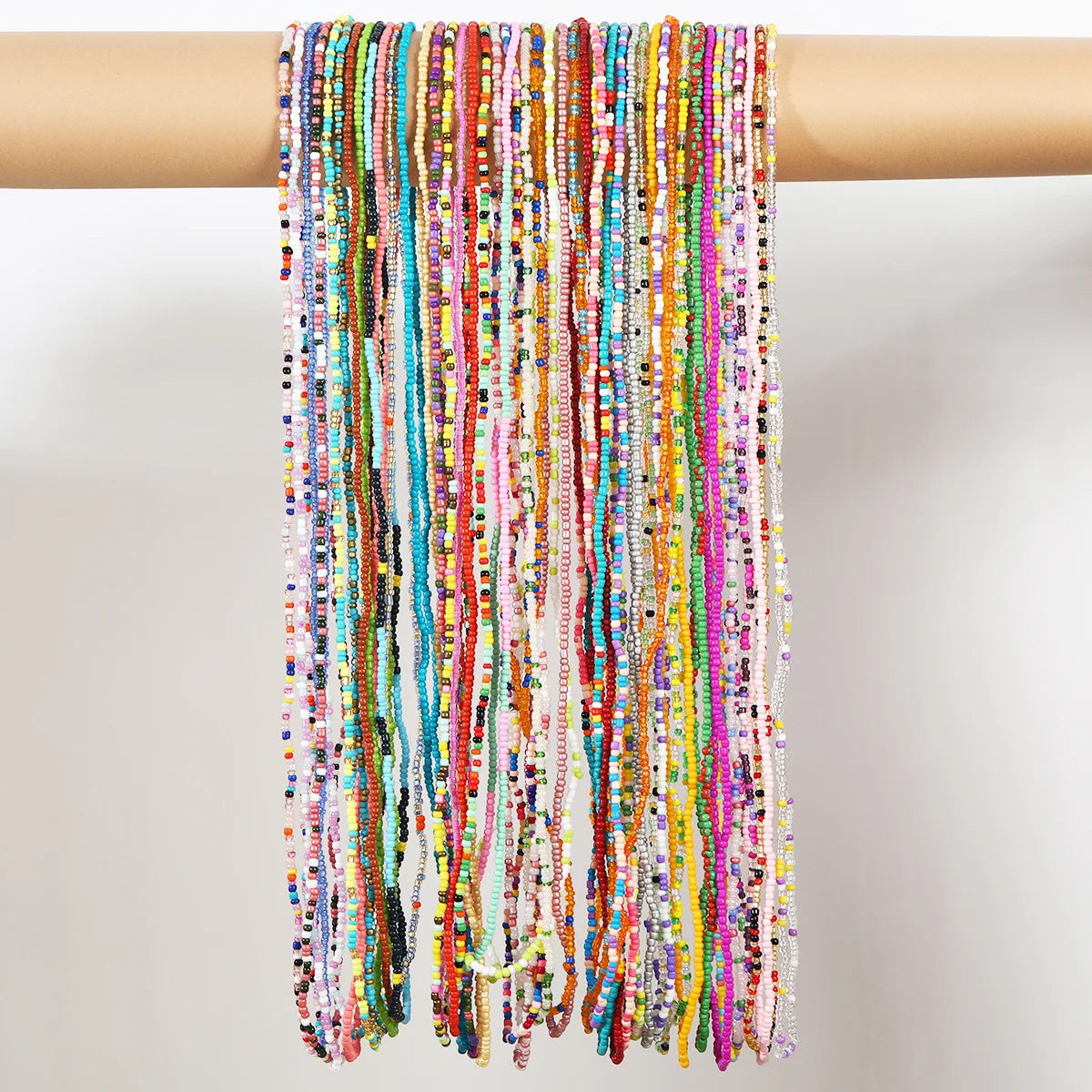 Women New Simple Fashion Hand Beaded Chain Glass Beaded Body Chain All-match Color Elastic Waist Chain BD7052