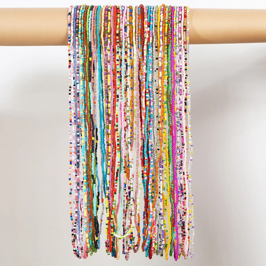 Women New Simple Fashion Hand Beaded Chain Glass Beaded Body Chain All-match Color Elastic Waist Chain BD7052