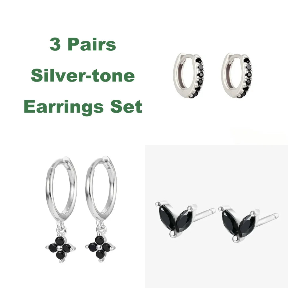 1/3Pairs Copper Green CZ Stone Huggie Hoop Earring Stud Gold Color Silver Black Geometric Cartilage Earrings For Women Jewelry