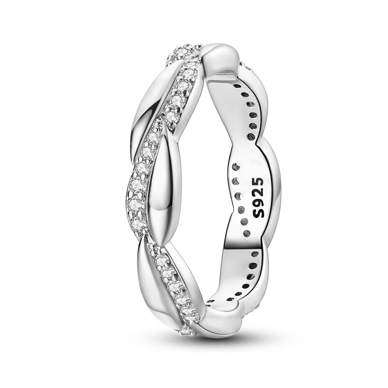 Women's 925 Sterling Silver Geometric Overlapping Zircon Classic Design Rings Anniversary Birthday Engagement Fine Jewelry