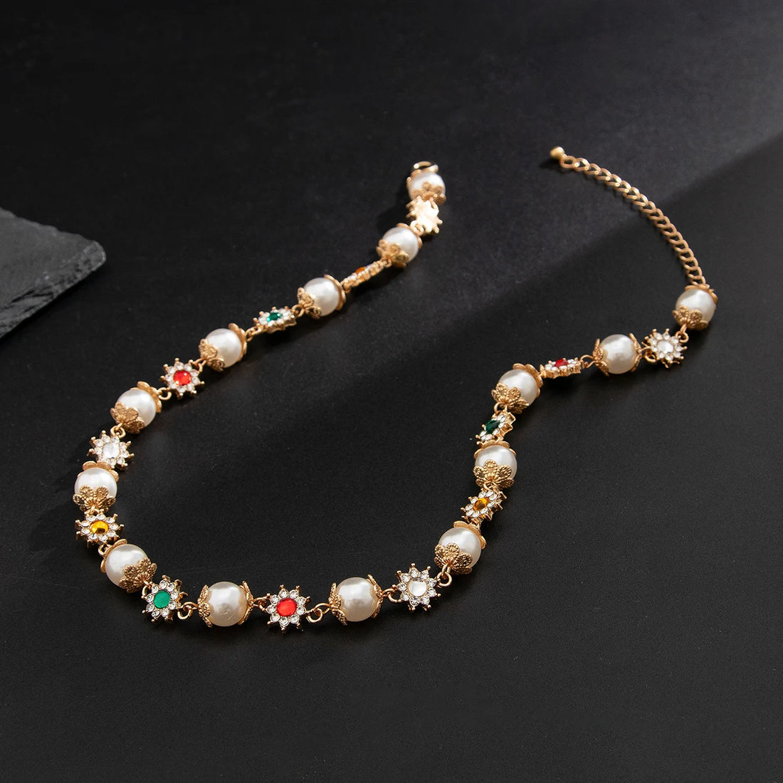 Ingemark Luxury Rhinestone Imitation Pearl Beads Chain Necklace Women Wed Bridal Vintage Jesus Cross Pendant Choker Y2K Jewelry