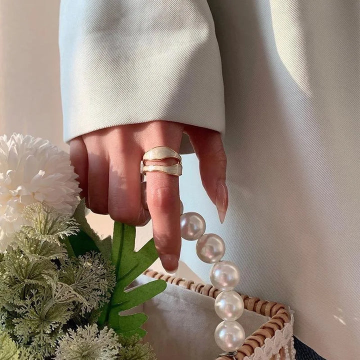 1PC Vintage Enamel Irregular Shape Rings For Women Gold Color Geometric Adjustable Open Ring Female Fashion Party Jewelry Gift
