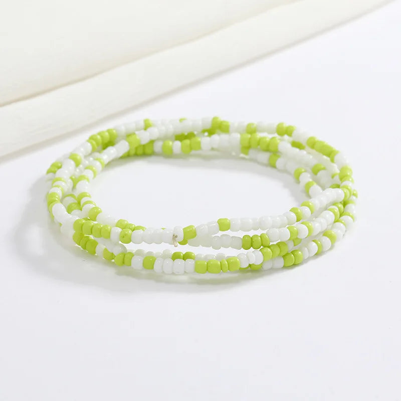 Women New Simple Fashion Hand Beaded Chain Glass Beaded Body Chain All-match Color Elastic Waist Chain BD7052