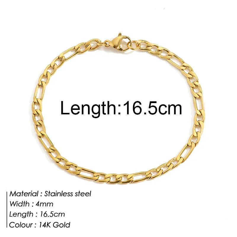 Multilayered Bracelet Gold Color Snake Paperclip Figaro Cuban Chain Stainless Steel Jewelry Male Female Bracelets Factory