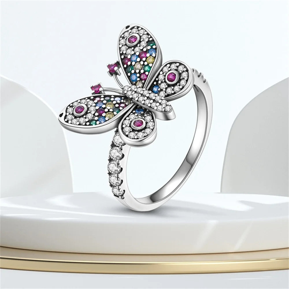 New Ladybug Full Set Colored Zirconia Butterfly Ring Sparkling Ladies Rings Fashion Jewelry Luxury Stackable Rings Gift Hot Sale
