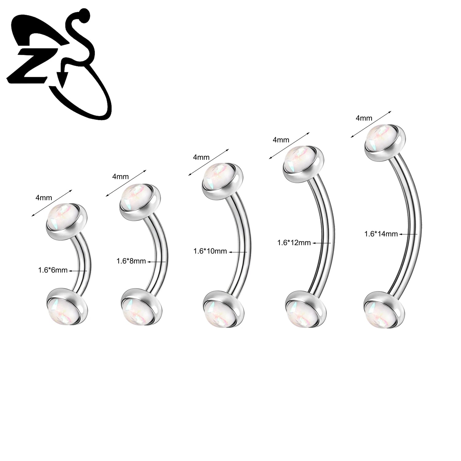 ZS 1PC Internal Thread 14/16/18G Stainless Steel Belly Button Ring 6MM-14MM Curved Navel Rings Helix Cartilage Piercings Jewelry