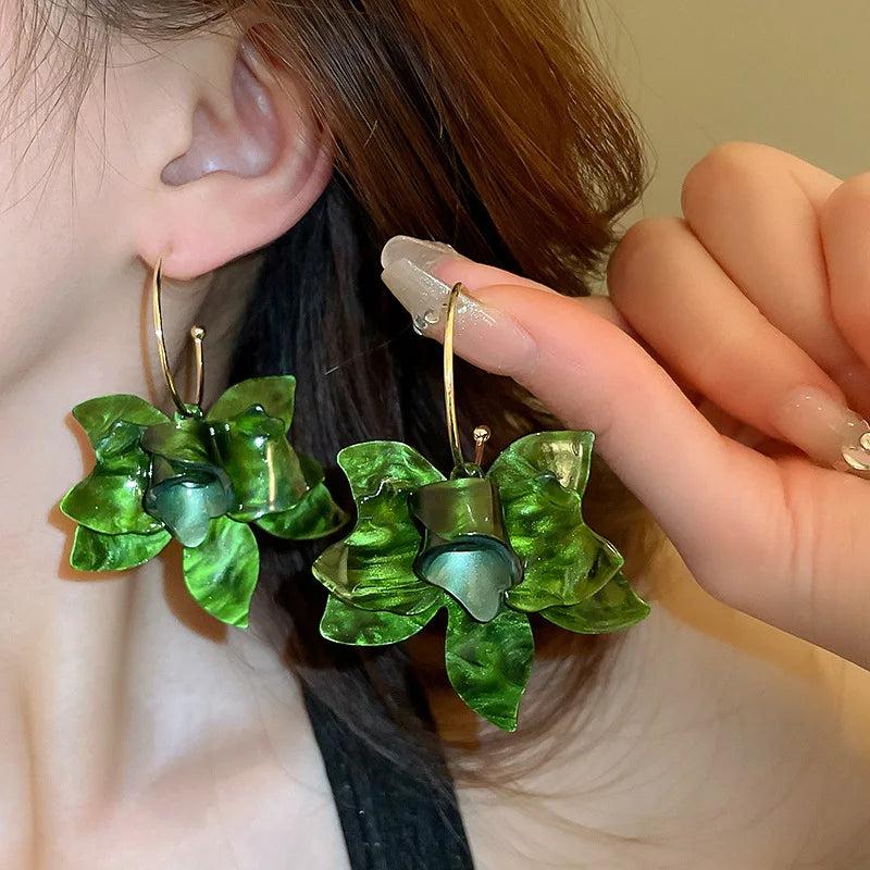 Resin Flower Earrings for Women Retro Design New Drop Earring 2025 New Korean Fashion Floral Female Accessories