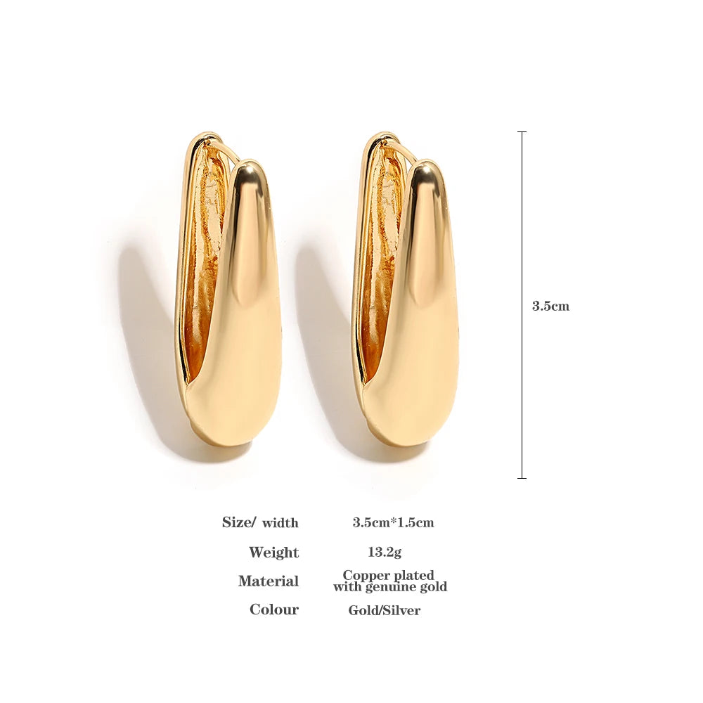 Greatera Trendy Gold Plated Large U Shaped Hoop Earrings for Women Minimalist Thin Teardrop Metal Huggie Earrings Party Jewelry