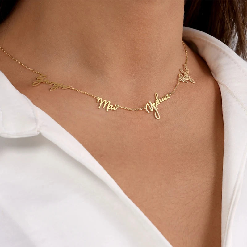 Personalized Custom 1- 9 Names Necklace Stianless Steel Customized Couple Kids Name Necklace Family Members Name Jewelry Gift