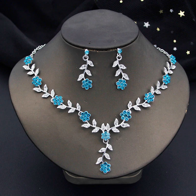 Rhinestone Bride Jewelry Sets for Women Luxury Flower Choker Necklace Earrings Wedding Dress Bridal Necklace Sets Fashion