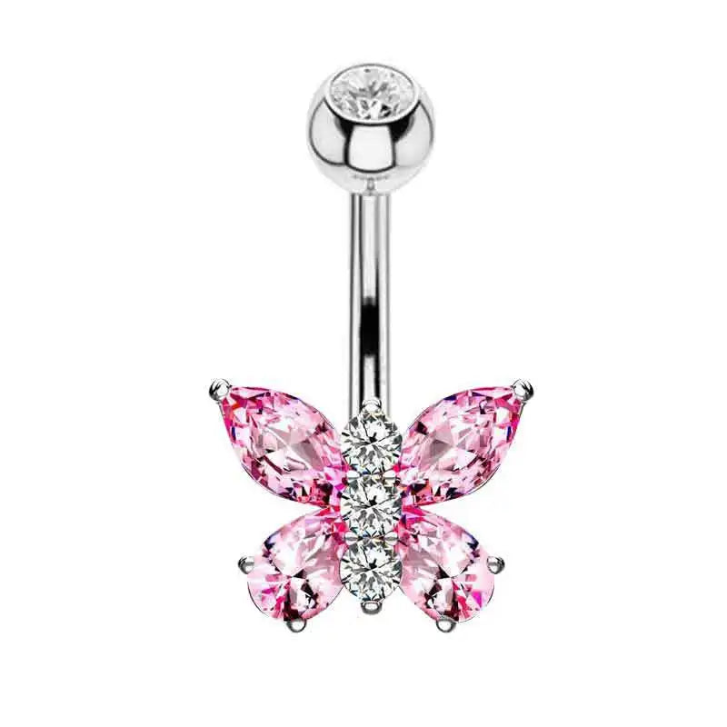 1PCS Stainless Steel CZ Belly Button Piercing Heart Navel Barbell Jewelry Butterfly Belly Button Ring Sexy Navel Ring For Women
