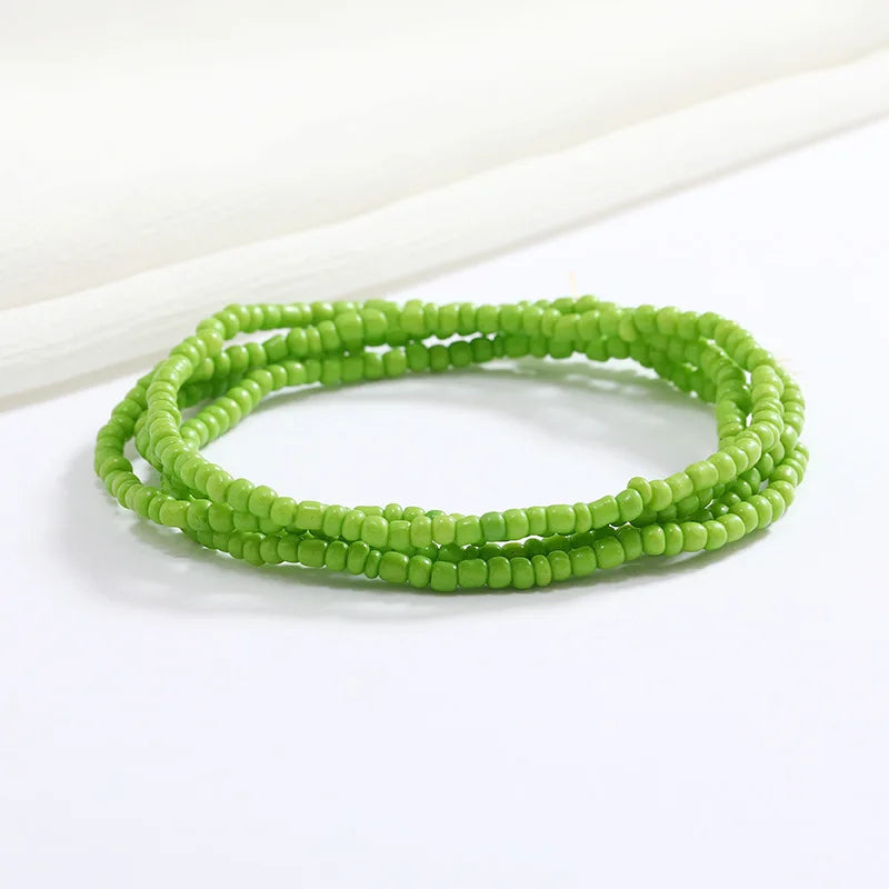 Women New Simple Fashion Hand Beaded Chain Glass Beaded Body Chain All-match Color Elastic Waist Chain BD7052