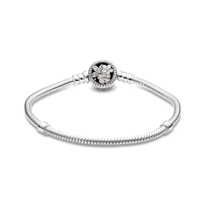 925 Silver European Heart Star Clasp Clip Snake Chain Size 16-21cm Bracelet Bangles Jewelry Accessories Charm