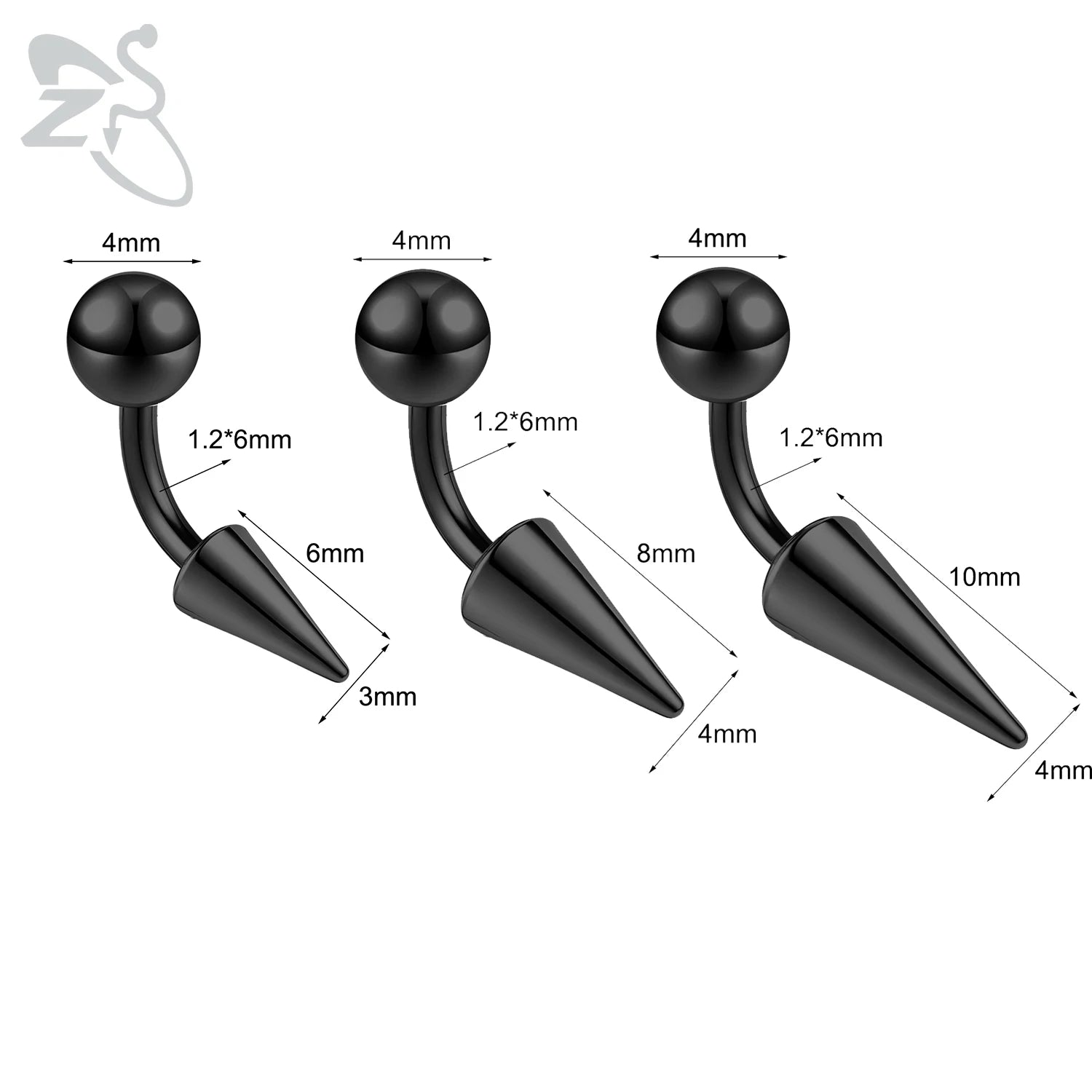 ZS 1PC 16G Long Spike Bridge Piercing Stainless Steel Eyebrow Ring Curved Barbell Cartilage Earring Punk Cone Labret Piercing