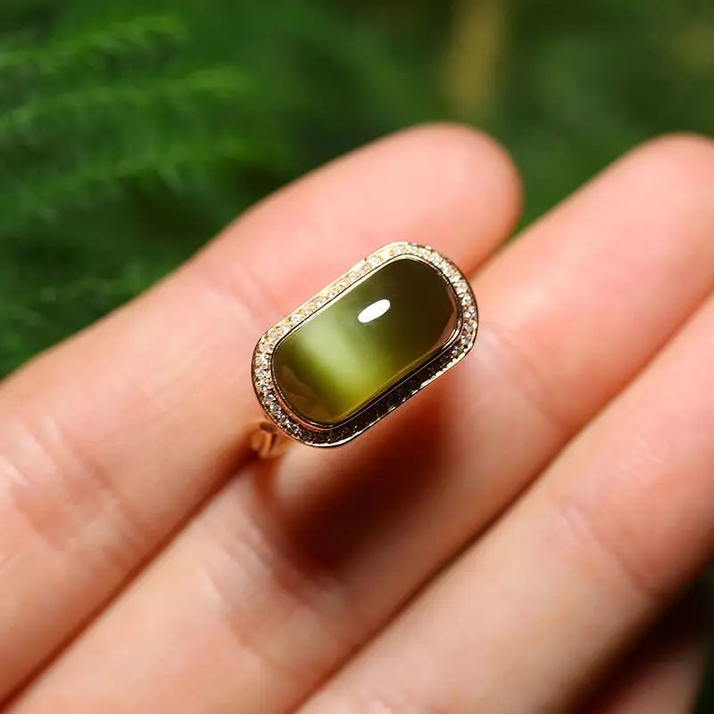 New natural Hetian jasper rings for women exquisite light luxury ethnic style engagement party silver jewelry adjustable