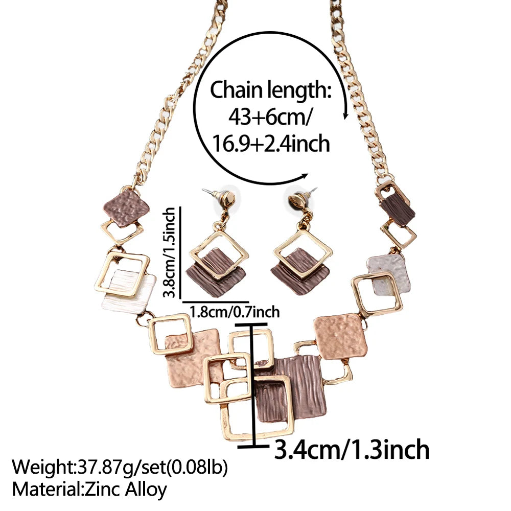 Fashion Simple Drip Oil Geometric Jewelry Sets for Women Accessories New Trendy Necklace and Earrings Set Daily Party Prom Gift