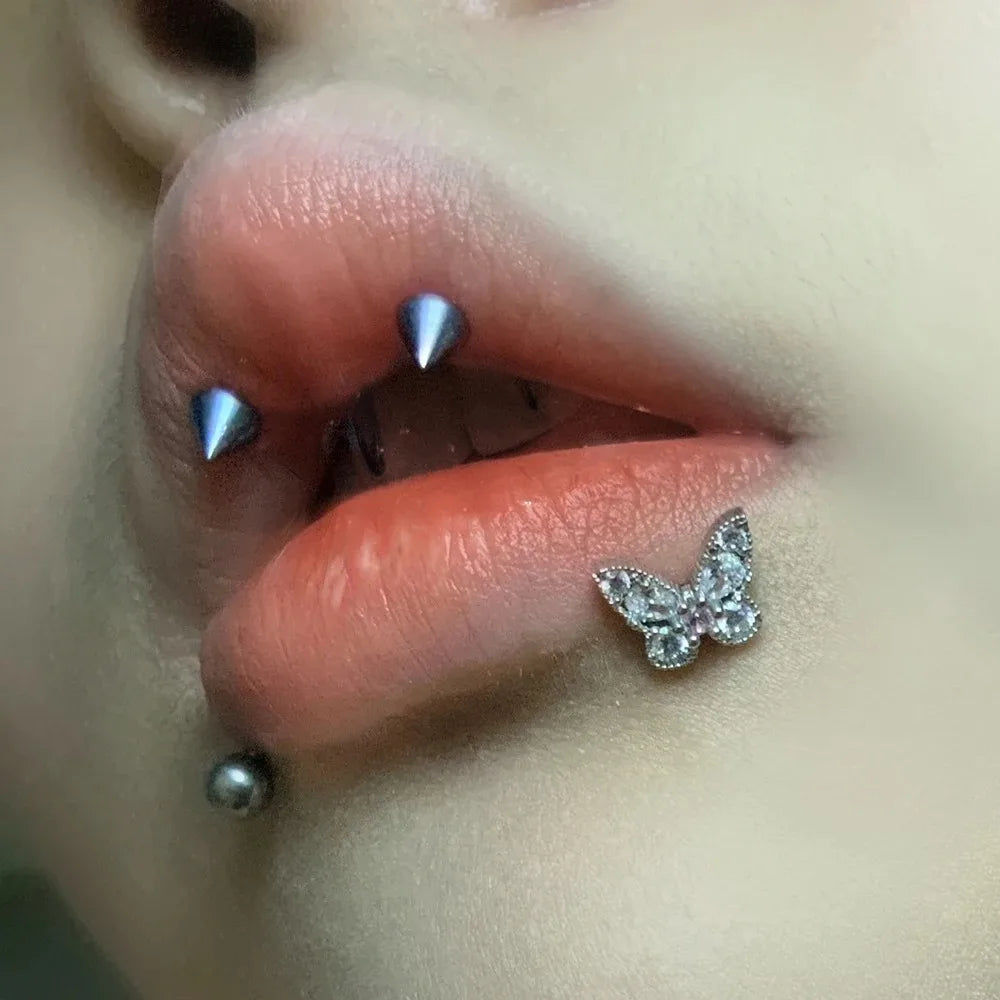 1pc Crystal Butterfly Labret Piercing Lip Ring C Shape Stainless Steel Ins Sweet Cool Y2K Girl Piercing Cartilage Body Jewelry