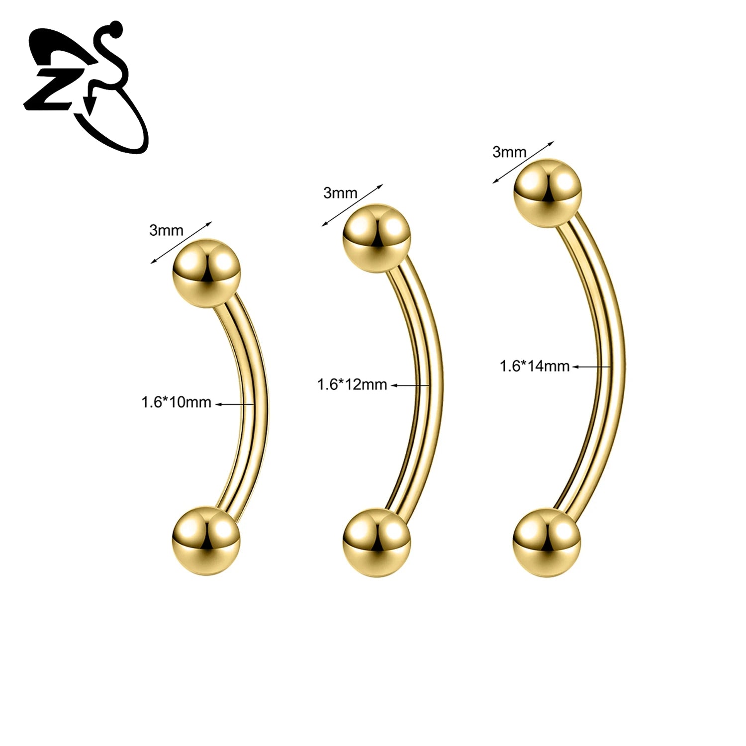 ZS 1PC Internal Thread 14/16/18G Stainless Steel Belly Button Ring 6MM-14MM Curved Navel Rings Helix Cartilage Piercings Jewelry