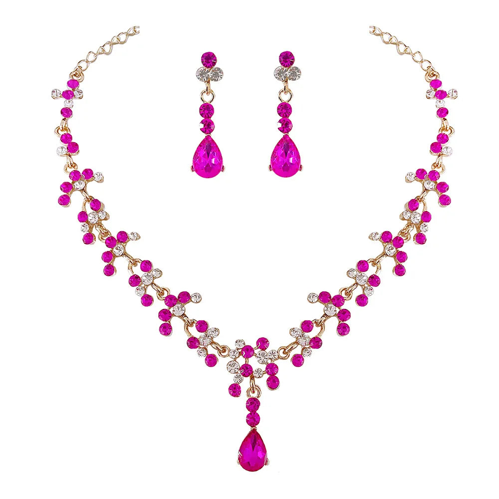 KMVEXO Crystal Bridal Wedding Jewelry Sets Women Gold Color Rhinestone Necklace Long Earrings Set Dress Accessories Bridesmaid