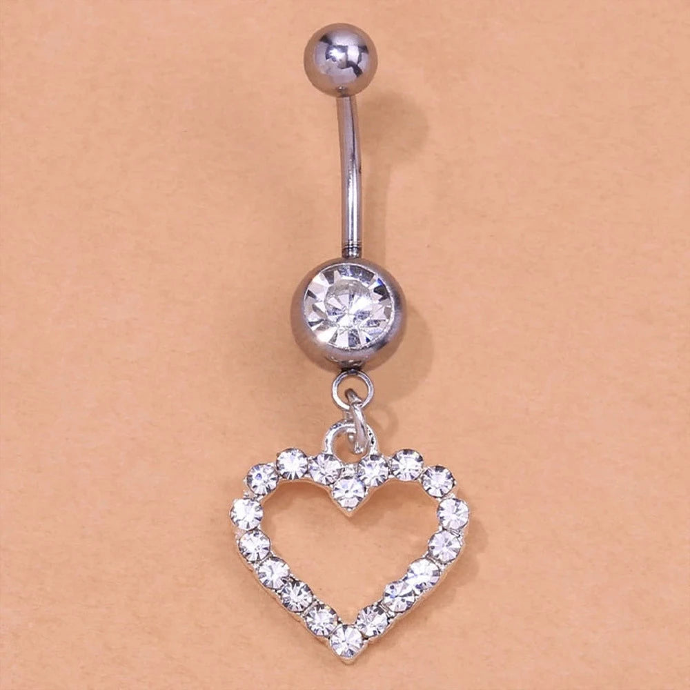 Shiny Rhinestone Heart Belly Button Nails Body Piercing Jewelry Sexy Crystal Belly Button Ring Wholesale Jewelry for Women