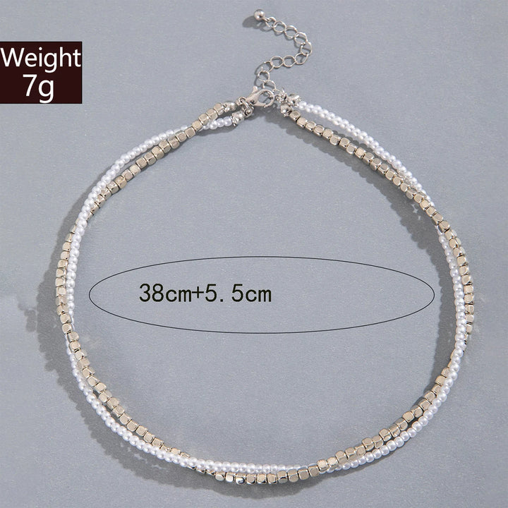 Tocona Vintage Silver Round Bead Choker Necklace for Women Fashion Two-layer Geometric Alloy Clavicle Chain Party Jewelry 26081