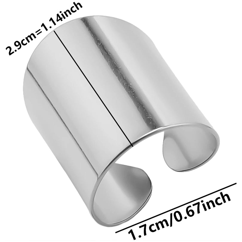 1Pc Stainless Steel Waterproof Women Personality Textured Chunky Open Rings Vintage Hollow Irregular Multi-layer Anillos Jewelry