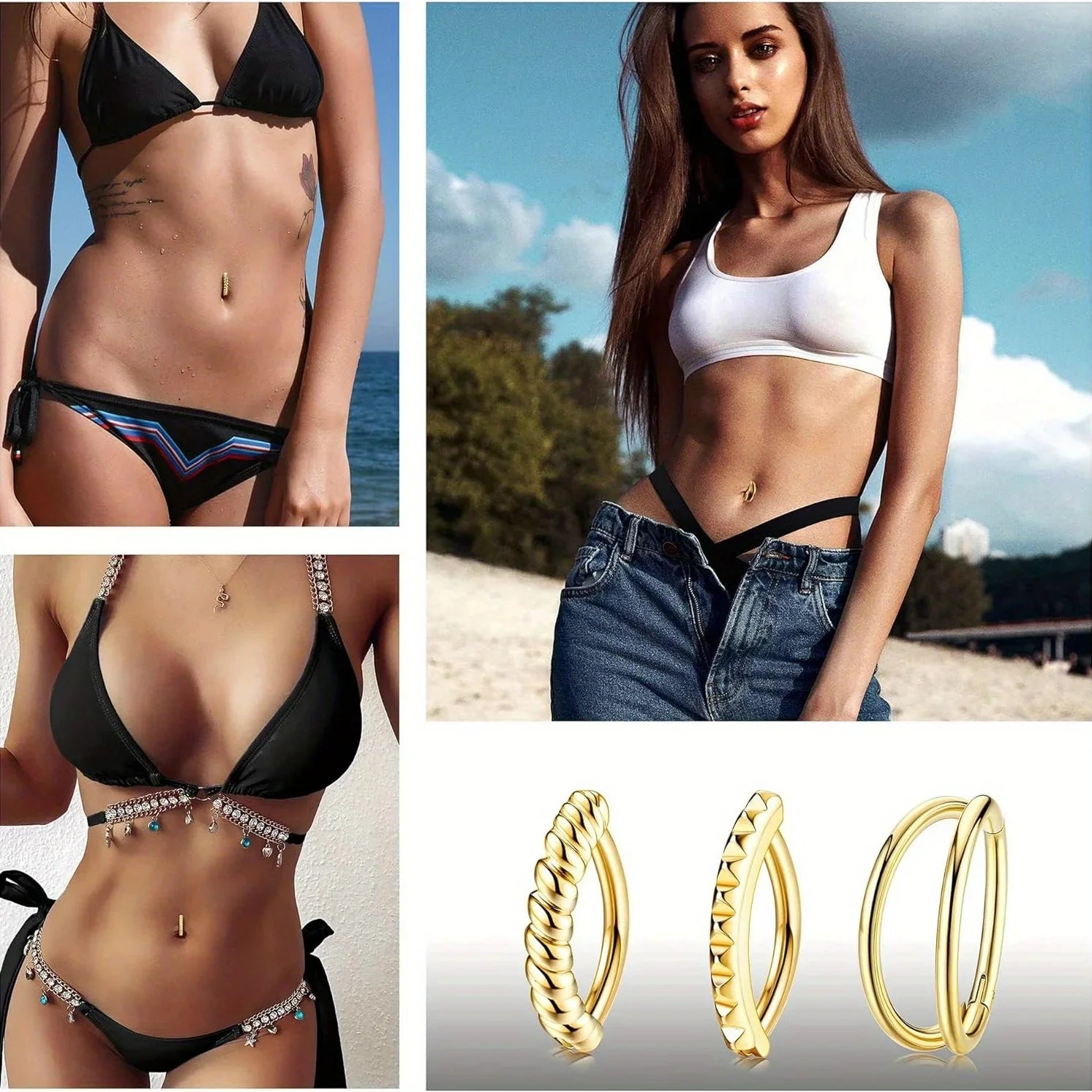 Bobisty 1PC Surgical Steel Belly Button Ring for Women CZ Heart Butterfly Simple Reverse Navel Rings Body Piercing Jewelry