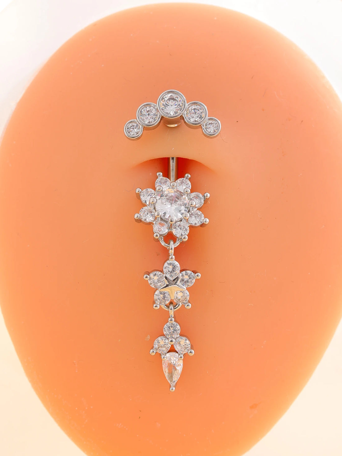 Gold Color Stainless Steel Belly Button Ring Long Dangled Flower CZ Crystal Navel Belly Piercing Rings for Women Sexy Jewelry