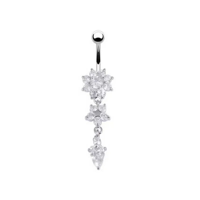 1Pc Stainless Steel Crystal Zircon Belly Button Rings, Piercing Women Navel Fashion Body Jewelries