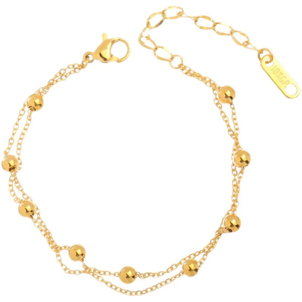 Gold Color Stainless Steel Bead Anklet Simple Multi-Layer Anklet For Women Fashion Jewelry Trendy Accessories Dropshipping