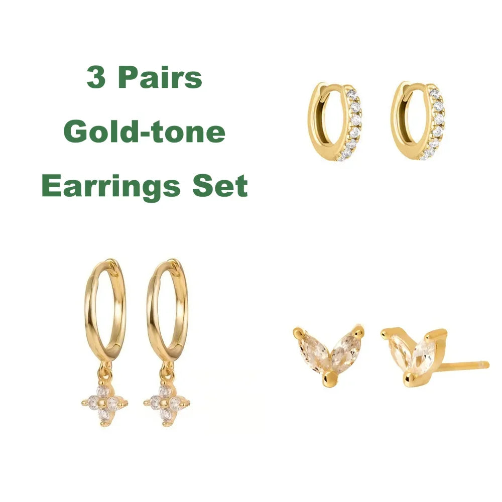 1/3Pairs Copper Green CZ Stone Huggie Hoop Earring Stud Gold Color Silver Black Geometric Cartilage Earrings For Women Jewelry