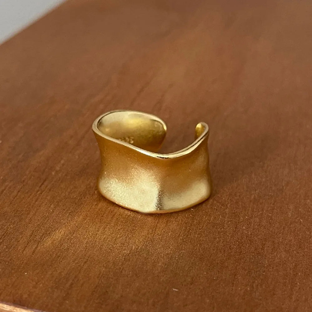 BF CLUB 925 Sterling Silver Rings For Women Simple Finger Open Vintage Gold Wide Flat Ring Allergy For Party Birthday Gift