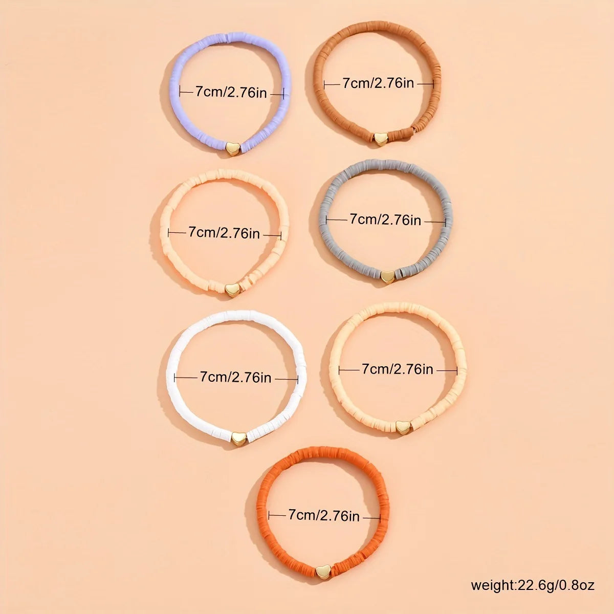 7Pcs Colorful Stackable Anklet Set For Women Heart Charm Soft Clay Pottery Layering Ankle Bracelet Girls Summer Beach Jewelry