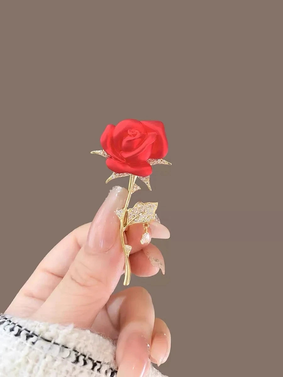 Elegant Pink Peony Brooches For Women Lady Flower Leaf CZ Zircon Pearl Pins Corsage Coat Suit Clothing Jewelry Gifts