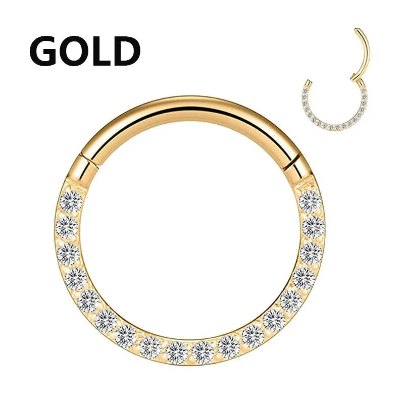 Stainless Stee Hinged Segment Hoop CZ Stone Nose Ring Nipple Ear Cartilage Tragus Helix Lip Earring Piercing Body Jewelry