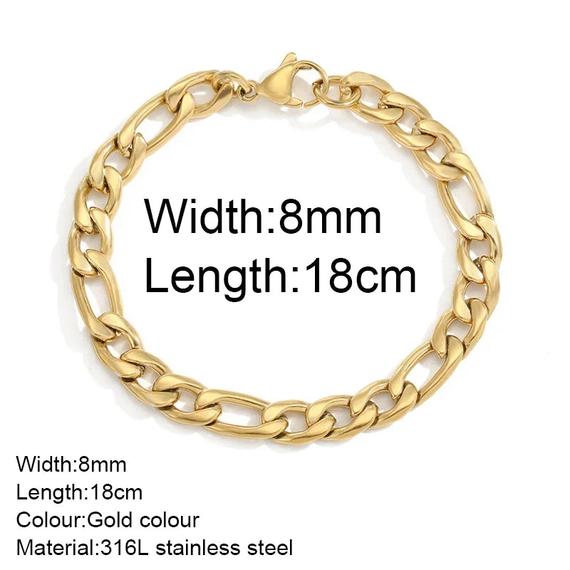 Multilayered Bracelet Gold Color Snake Paperclip Figaro Cuban Chain Stainless Steel Jewelry Male Female Bracelets Factory