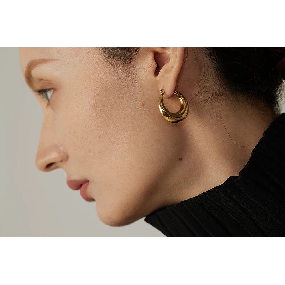 Yhpup Statement Stainless Steel Geometric Hoop Earrings Jewelry for Women Trendy Metal Texture 18 K Earrings Golden Accessories