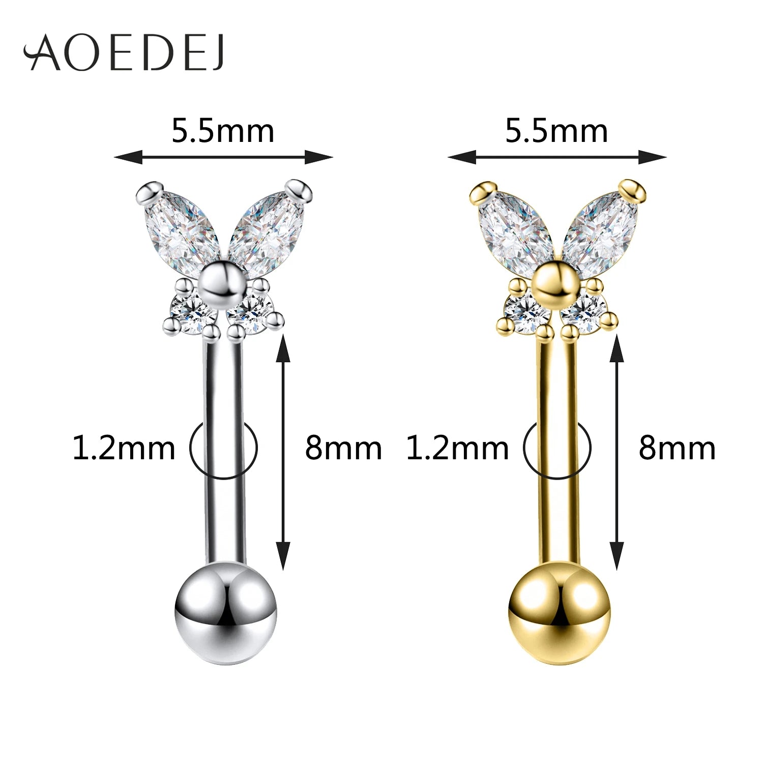AOEDEJ 1 Piece Stainless Steel 16G Eyebrow Stud 8/10MM Eyebrow Piercing Star Moon Butterfly Shape Labret Lip Piercings Jewelry