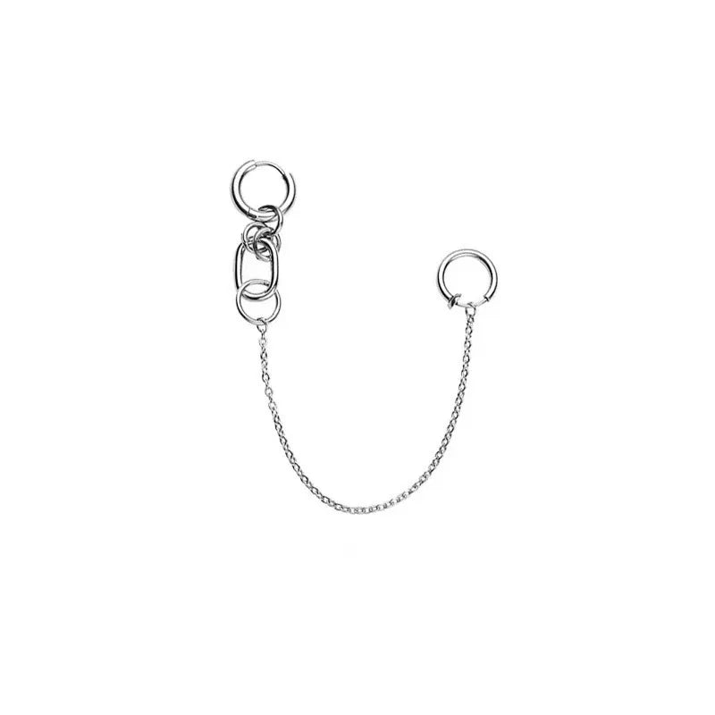 Anime Cosplay Punk Chain Linked Earrings Hinged Lip Ring Fake Piercing Lip Clip Earring Accessories Creative Metal Earrings