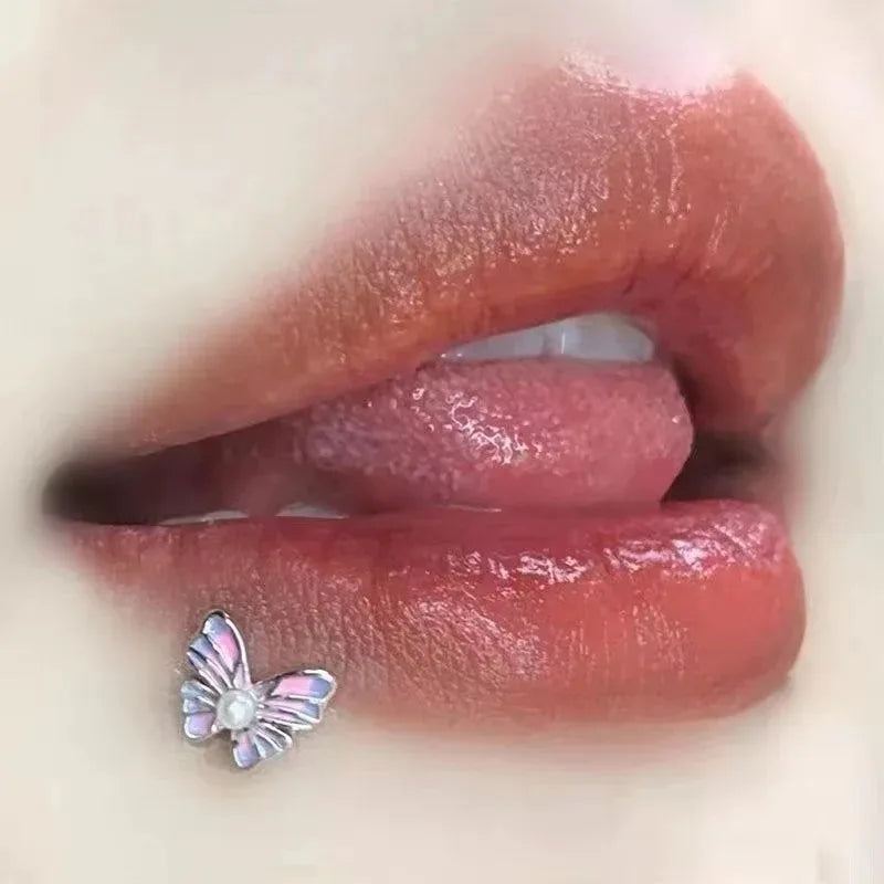 1pc Crystal Butterfly Labret Piercing Lip Ring C Shape Stainless Steel Ins Sweet Cool Y2K Girl Piercing Cartilage Body Jewelry